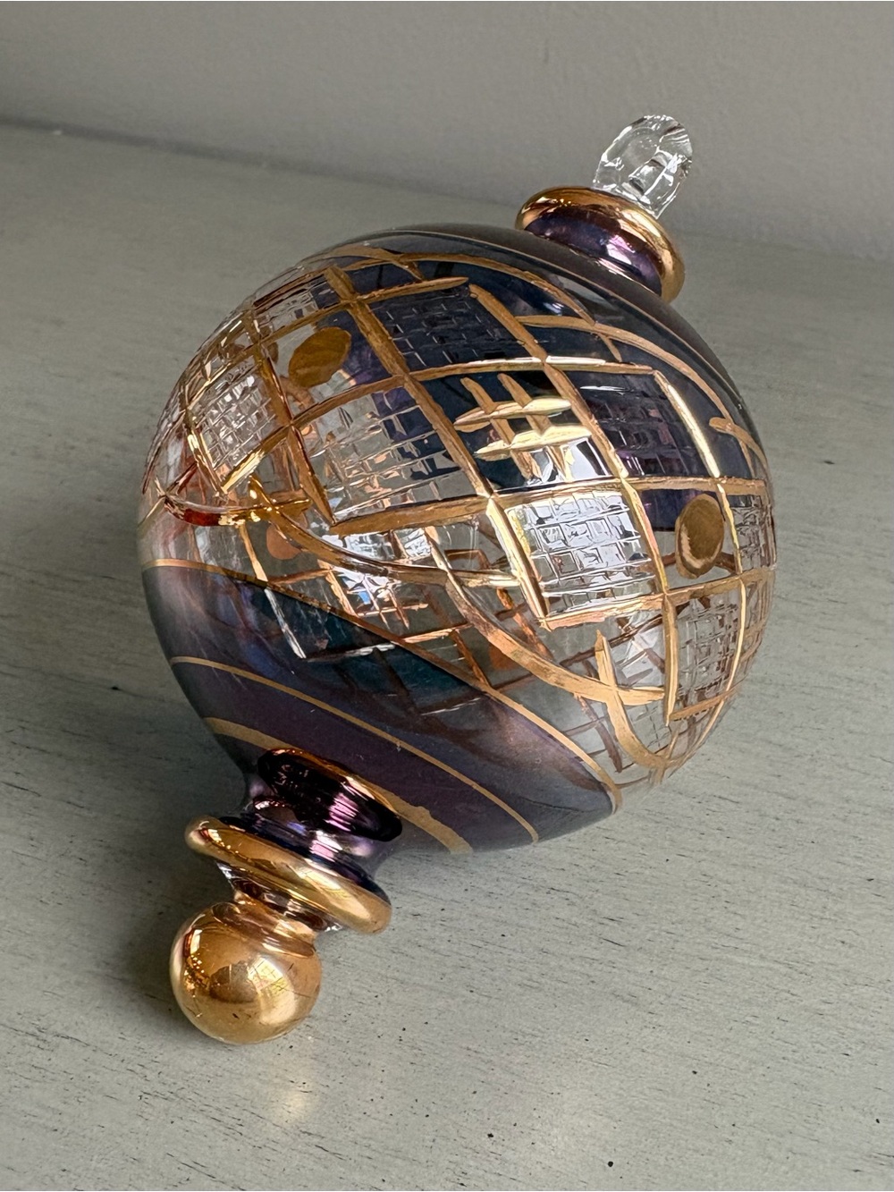Handblown Purple Gold Decorative Glass Christmas Holiday Ornament Elegant - Picture 8 of 8